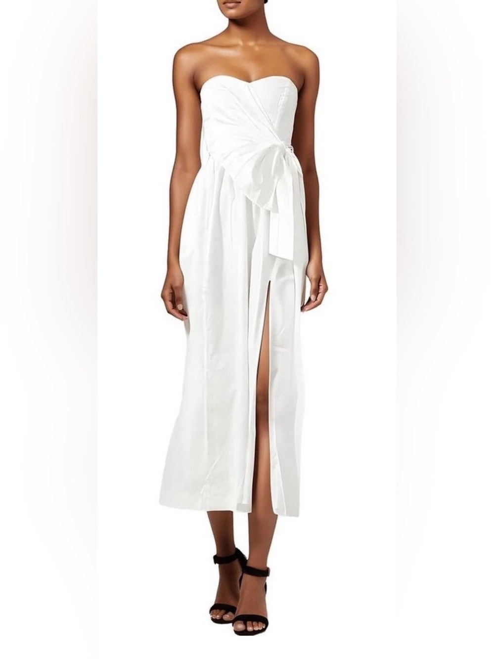 French Connection Strapless Ivory Maxi Dress with Side Sash Summer White - Picture 8 of 10